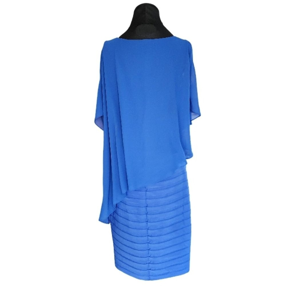Frank Lyman Royal Saphire Chiffon Cape Cocktail Dress Women's Size 10 - Picture 2 of 8